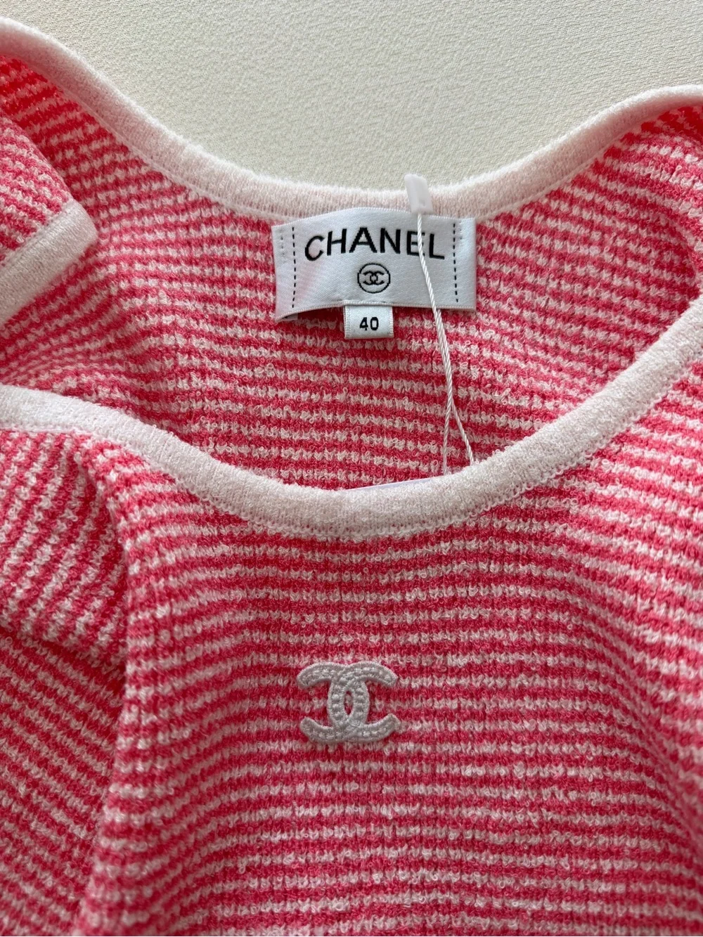 CHANEL Pink & White Striped Knit Camisole